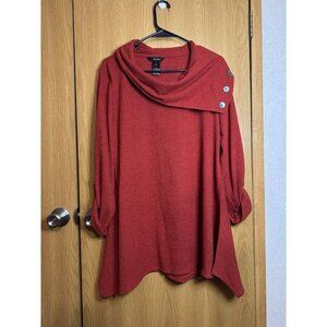 ALI MILES Res Pullover Tunic Sweater Cowl Neck Buttons MEDIUM Boho Mature Casual